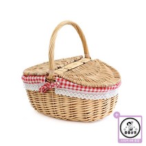 피크닉 라탄 바구니 친환경 고급 소품 수납 덮개 특허받은 줍줍스티커 4P 구성, 대형 (40cm)