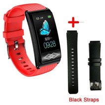 ECG PPG HRV 스마트 팔찌 남성용 손 ECG 텍스트 심전도 기록 심박수 스마트 밴드 방수 피트니스 팔찌, 03 Red Black Straps