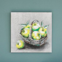 행운 재물 돈을 부르는 풋사과 청사과 재물운 그림, 바구니