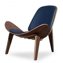 한스웨그너 쉘 디자인 윙체어 라운지체어 스터디카페 영화관 의자, 호두+네이비패드