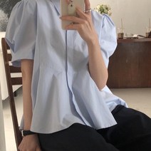 오브제 버닝 핑크 소라 플리츠 반팔 셔링 블라우스 objet TS284