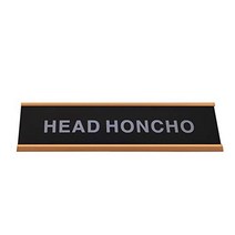 Head Honcho 2” x 8” Funny Desk Plate Sign Novelty Nameplate (Black Plate with Rose Gold Holder), 1