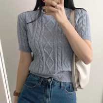 수엠W 꽈배기 라운드넥 S056 반팔피셔니트