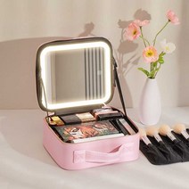 LED 메이크업 가방 휴대용 여성용 조명 파우치 수납, 대형 핑크