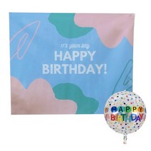 미미셀렉 생일 축하 파티 현수막 + 파티 풍선 세트, 파스텔하트(현수막)