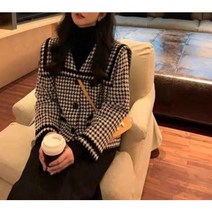 여성 데일리 하운드 투스 니트 자켓