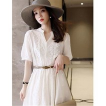 GDSHOP펀칭 레이스 롱원피스 벌룬반팔 화이트 허니문 여행룩 YHFACAI