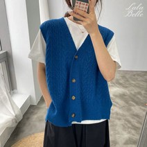 라라벨 여성 베이직 니트 조끼 가디건베스트 꽈배기 브이넥
