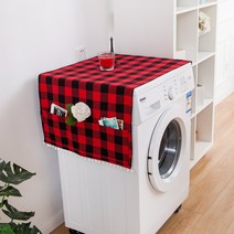 DFMEI 북유럽 체크 심플 냉장고 커버 선블록 세탁옷감 덮개 베갯머리장 덮개 수건입니다, 세모 4센티 레드블랙이요
