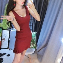 겟잇미 (당일출고) 쫀쫀 골지 브이넥 니트 프릴 원피스