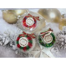 예쁨뜨개질 크리스마스 리스수세미 포장무료 성탄절 핸드메이드 아크릴 손뜨개 선물용 선물포장 예쁨주의 손뜨개수세미, 레드