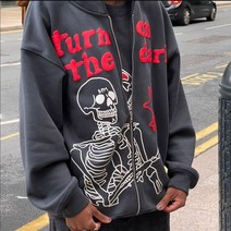 에코퍼 인조퍼 Anime Skull Print Hoodies하라주쿠 빈티지 그런지 오버사이즈 집업 자켓 Y2k 탑스 남성 커플 고스 스웨터 스트리트웨어