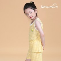 미니체크 노랑 민소매 인견 쟈가드 상하세트