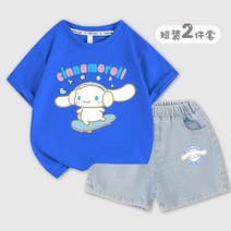 산리오 시나모롤 쿠로미 학용품 문구 세트 랜덤 럭키 박스 티셔츠 반바지 카와이 카톤 패션 여아용 투피스 의류 청바지 면 여름 운동복 어린이 선물, [04] 120, [24] B12