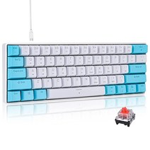 Fogruaden 60 기계식 키보드 61키 미니 DIY 게이밍 PBT 키캡 3개의 추가 염료 서브 레인보우 백라이트 PC맥 게이머용 Type-C 유선 NKRO 레드 스위치 코랄, Blue