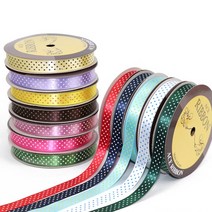 (AES) 공단 프린트 리본 15mmx16yd 땡땡이 포장 끈, B36. 노랑 - 밤색