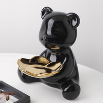 넥스트마켓 인테리어트레이 4종 세라믹오브제 악세사리트레이 집들이선물 인테리어소품, 블랙(유광), 테디베어[중]