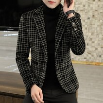 봄잠바 남성 블 가을 겨울 크리스탈 벨벳 두꺼운 정장 재킷 남성 젊은 격자 무늬 코트 비즈니스 캐주얼 남성 의류