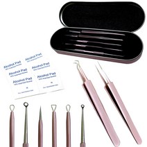[의료기기 인증]에이앤에스 피지압출기 핀셋세트 블랙헤드 여드름압출기 로즈핑크 8종 핀셋 SET + 알콜솜 6p 외 알콜솜 10p 추가증정, 여드름압출기 로즈핑크 8종 핀셋 SET+알콜솜16P