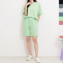 GQQ M580 M680 여자오버핏반팔티 밴딩5부반바지세트