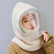페이크퍼 후드 넥워머 바라클라바 안면마스크, 핑크