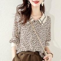 블라우스 루즈핏 카라 셔츠 전도연 남행선 스타일 간절기 플라워 잔꽃무늬 벗꽃 꽃놀이 데이트룩 빅사이즈