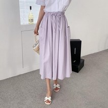 마롱패션 밴딩 끈 리본 포켓 개더 롱 스커트 베이지 연보라 마