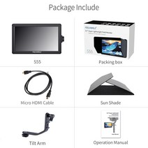 카메라 프리뷰 모니터 외장 Feelworld new s55 5.5 인치 dslr 4k hdmi lcd ips hd 1280x720 디스플레이 필드 촬영 영화 제작, 협력사, s55 표준