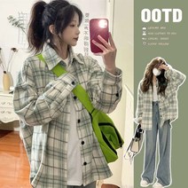 루즈핏 체크남방 여성코트 미니멀한 디자인감 고급남방 춘추항맛 chic 상의 입기 이른 봄
