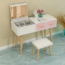 자취방 미니화장대 화장대추천 거울 메이크업 테이블, 집회, 08.흰색과 회색 테이블 + 스툴