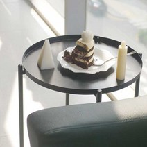 침대 침실 쇼파 소파 안방 베드 옆 사이드 이동식 철제 철재 간이 미니 보조 1인 높은 원형 티 테이블 탁자 책상 협탁 트레이, 화이트