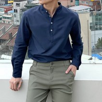 더맨쉽 부드러운 고급 옥스포드 헨리넥 긴팔 셔츠 SBTST12006