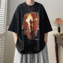 T23253 중량 왁스 염색 260 g 아메카지스타일 클래식 워싱 트렌드 반팔 남자 비판함 38 통제함 58 모델 도모함