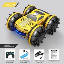 양면 수륙양용 RC 스턴트 카 2 in 1 보트 2.4GHz 360 ° 회전 LED 조명 모든 지형 선물, CHINA, yellow-1 controller