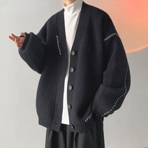 겨울 틈새 디자인 v넥 스웨터 가디건 Rajut 한국 코트 남성 넉넉한 캐주얼 심플한 단색 일본 가디건