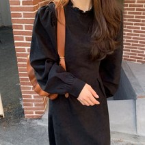 퐁순싸롱 빈티지 벌룬 레드 오피스 레트로 면 원피스 YJ
