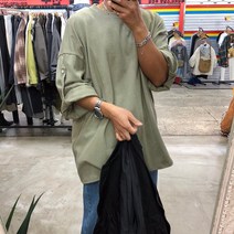 디퍼 데일리 스트릿 와이드 슬리브 롤업 폴딩 오버롱티셔츠