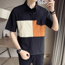 여름 남자 배색 면 린넨 반팔 티셔츠 하늘비즈 C27 E506C280