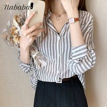 나바바 NB304 여성 스트라이프 카라 긴팔 셔츠