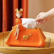 유럽식 호텔 장식 빈티지 ecoco tissue box 북유럽 티슈 상자 소녀 현대적인 스타일의 종이 홀더 홈 장식 귀여운 거품화장지 레트로 벽 걸이 선반 미니멀 휴대용, 주황색