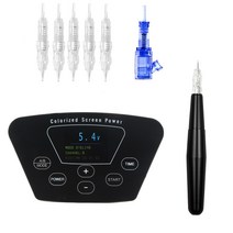 영구 화장 기계 로타리 문신 기계 펜 눈썹 라이너 립 PMU 기계 문신 키트 10pcs 바늘 카트리지, 블랙 머신 키트, 하나