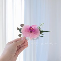 촬영용 조화 셀프웨딩소품 브라이덜샤워 한복헤어장식 비올라호접 헤어피스 로즈오브더데이, 호접란 헤어피스+웨딩베일