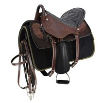 고급 승마안장 소가죽 쿠션 패드 경마 말 승마세트 취미, 블랙 말가죽 안장+끈 매칭 세트