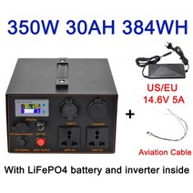 차박파워뱅크 인산철 캠핑용 낚시용 보조배터리휴대용 전원 스테이션 LiFePO4 500W AC 220V 인버터 태양 발, 04 30AH 350W 384WH