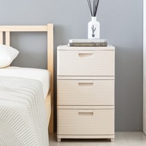 더채움 플라스틱 라탄 3단 서랍장, 1개, 아이보리