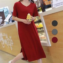 플레이스31 플레이스31 A라인 브이넥 반팔 원피스 옆트임 루즈핏 여름 홈웨어 (9969465)