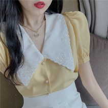 도트 스커트 일찍이 봄 자수 와이셔츠 코디 프렌치 고급 여신 무드 룩 여성 트렌드 3794226431, 엘로우 와이셔츠 S