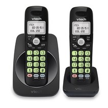 VTech VG101-11 DECT 6.0 가정용 무선 전화기 블루 화이트 백라이트 디스플레이 빅 버튼 전이중 스피커폰 발신자 ID/통화 대기 쉬운 벽 마운트 신뢰할 수, Black_Caller ID with 2 handset
