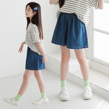 미니로이 미카 여아 초등학생 데님 치마바지 허리밴딩 반바지 큐롯 팬츠