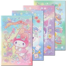 산리오 트윙클 레인보우 무선 수첩(4개)/휴대용 미니 메모장 다이어리 메모지, 4종(마이멜로디+쿠로미+시나모롤+폼폼푸린)